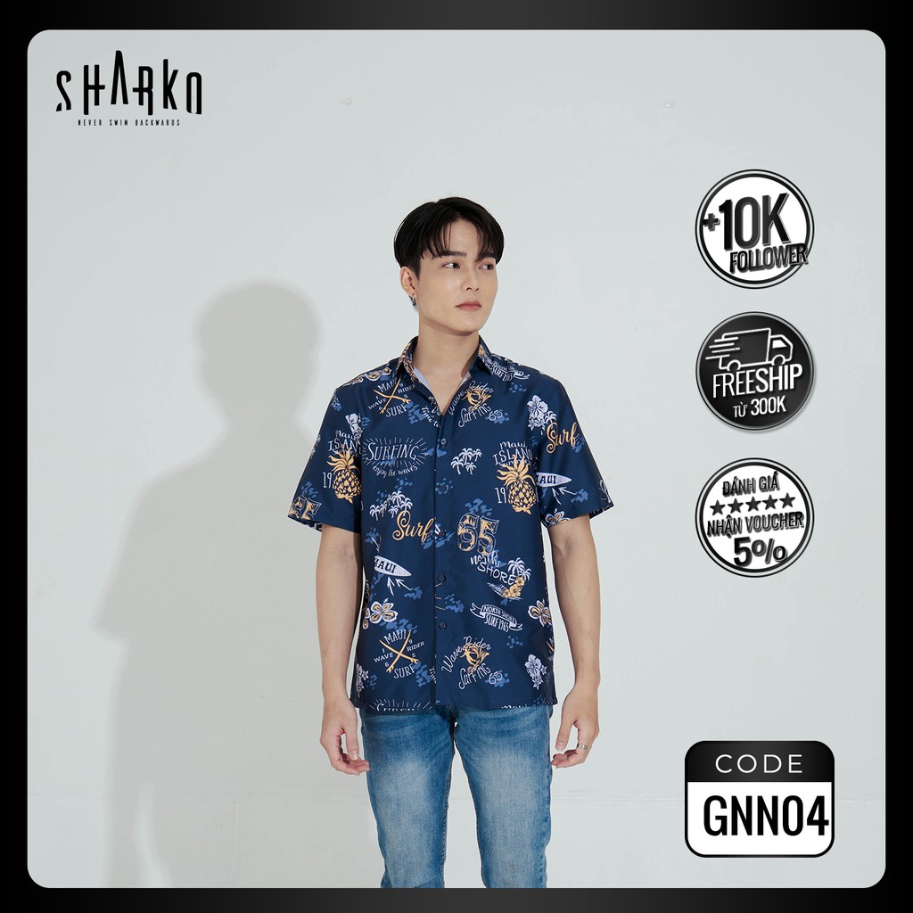 Áo sơ mi nam họa tiết SHARKO - HAWAII WAVE, vải lụa thoáng mát, không nhăn, form rộng  - GNN04