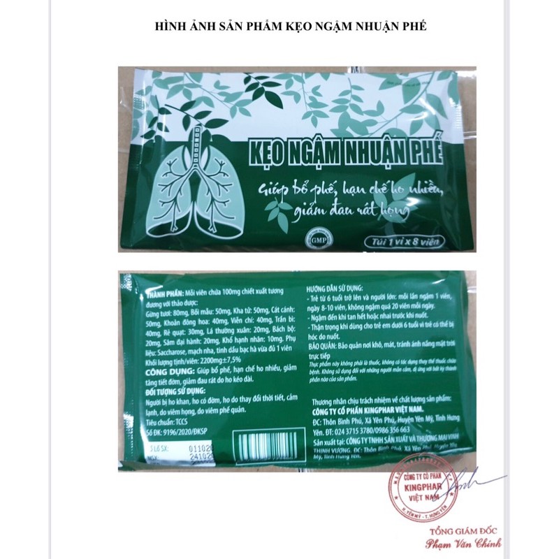 KẸO NGẬM HO NHUẬN PHẾ Kingphar - vỉ 8 viên - giúp bổ phế tiêu đờm, làm ấm đường hô hấp.