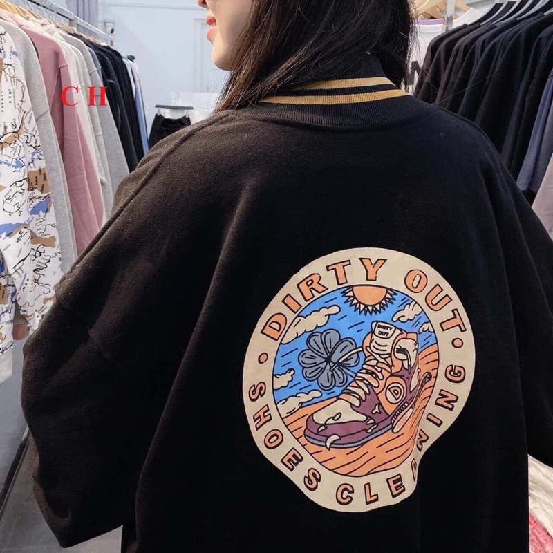 Áo bomber khoác Viền vàng Dirty, D Tím😍Chất nỉ ngoại mềm😍tay áo và gấu áo có bo dệt xịn😍phong cách hàn quốc