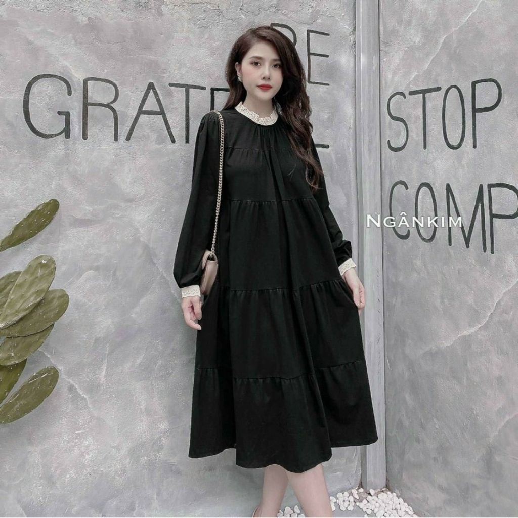 Đầm bầu thời trang thiết kế dài tay MB201 chất cát hàn freesize từ 45 đến 75kg