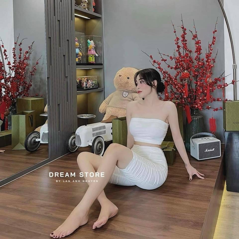 Set áo ống và quần dún chất vải popzip và thun lụa mềm mịn, co giãn tốt tôn dáng siêu đẹp | BigBuy360 - bigbuy360.vn