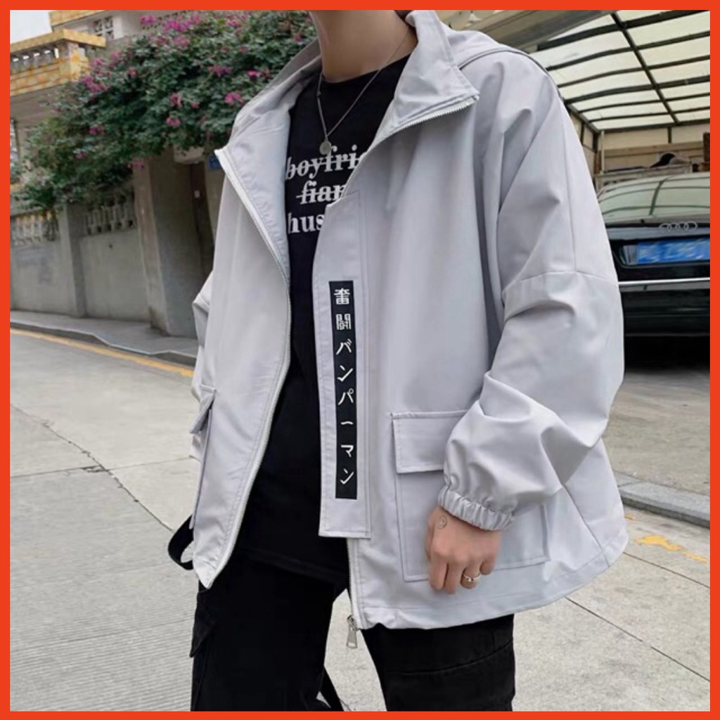 Áo khoác kaki túi hộp unisex Wind Chữ Hàn, áo khoác kaki nam nữ ulzzang Wind