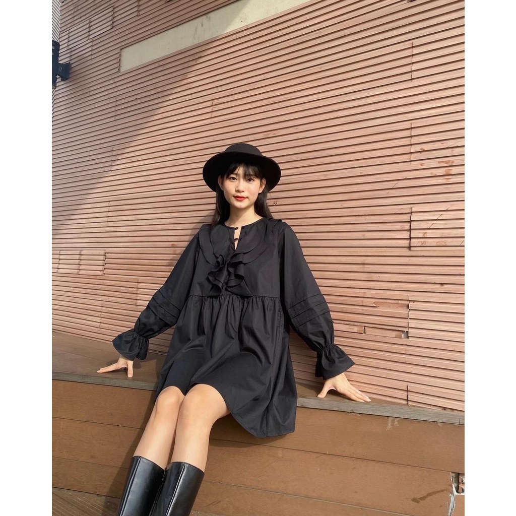 ĐẦM BABY DOLL ĐEN NHẤN BÈO NGỰC - BABYDOLL DRESS