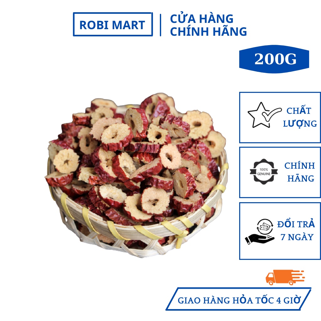 Táo đỏ thái lát sấy lạnh Robi Mart gói 200gr - Cải thiện mất ngủ, tốt cho tim mạch