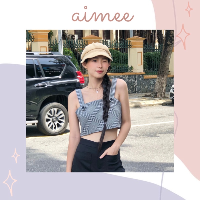 TIALA TOP - Áo hai dây caro phối nút - AIMEE