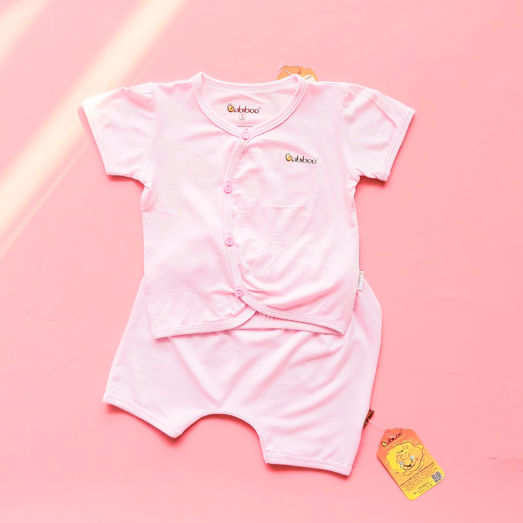 Bộ sơ sinh cài chéo tay ngắn Babiboo vải visco siêu mềm mại cho bé