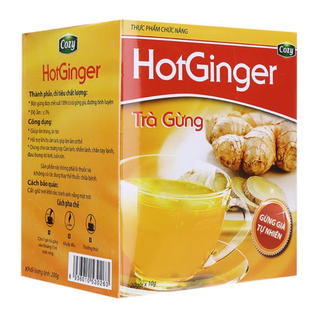 Hộp 20 gói x 10gr trà gừng Hot Ginger Cozy 200gr