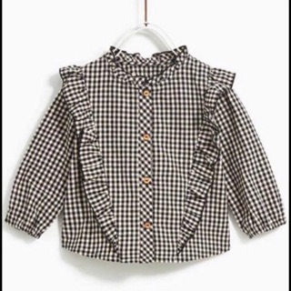 Áo sơ mi kẻ đen trắng bèo nhún zara