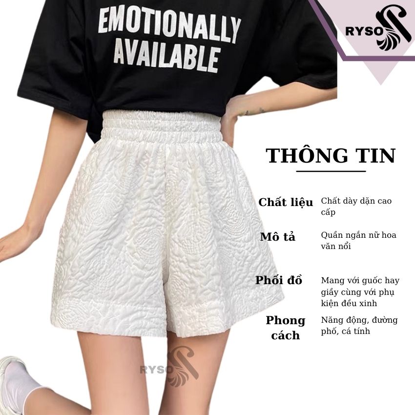 Quần short nữ hoa văn nổi RYSO chất dày dặn thoáng mát