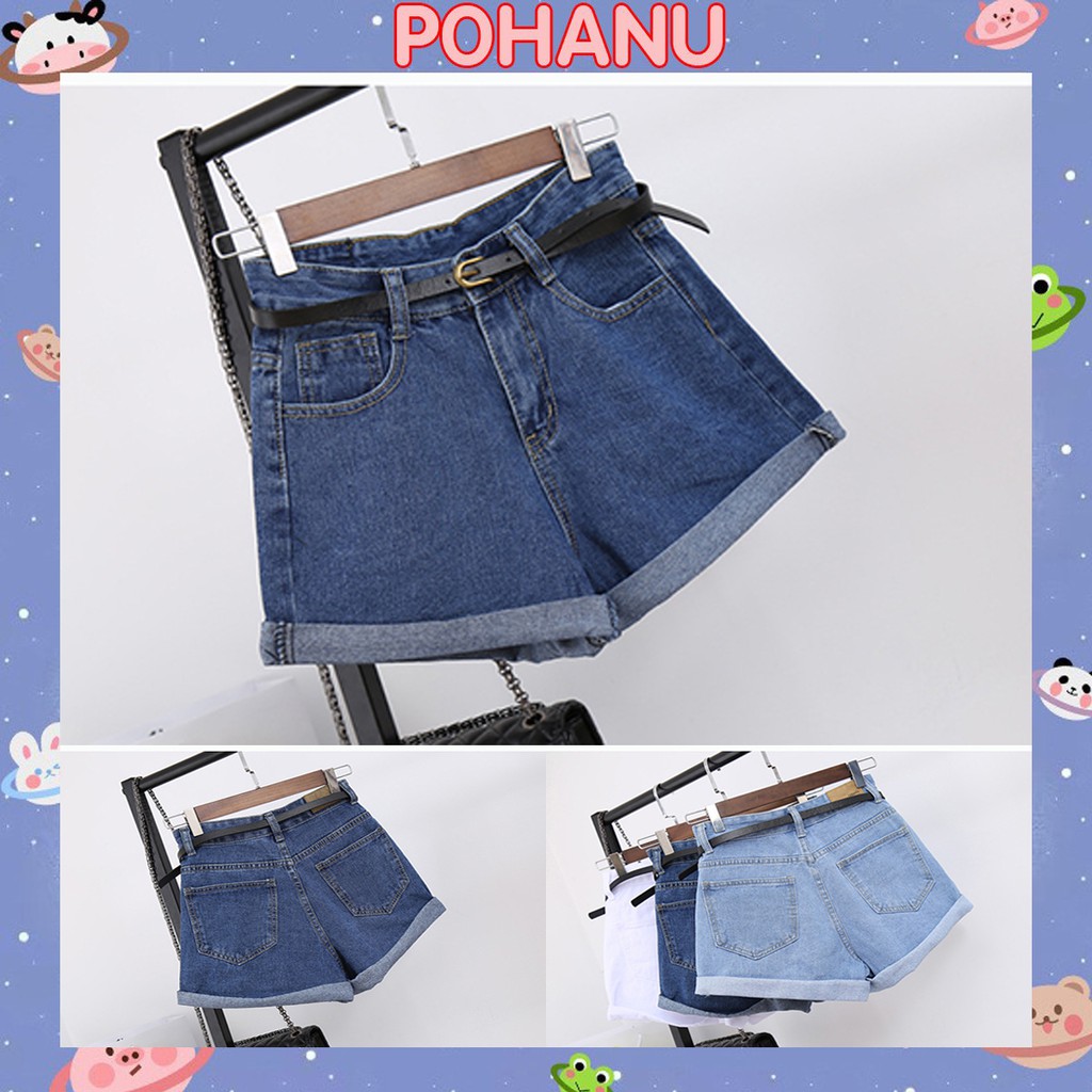Short nữ cạp cao Pohanu quần đùi bò dáng rộng cao cấp chất đẹp N11