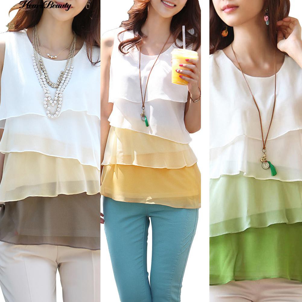 Áo thời trang không tay nhiều lớp xinh xắn dành cho nữ