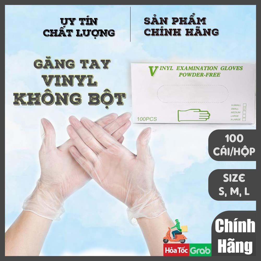 Găng Tay VINYL KHÔNG BỘT Dùng Trong Thực Phẩm, Vệ Sinh  - 100 CHIẾC/HỘP