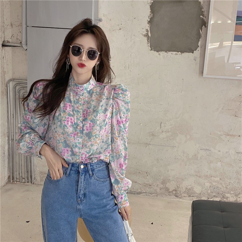 Áo Sơ Mi Nữ Tay Dài Họa Tiết Hoa Thời Trang