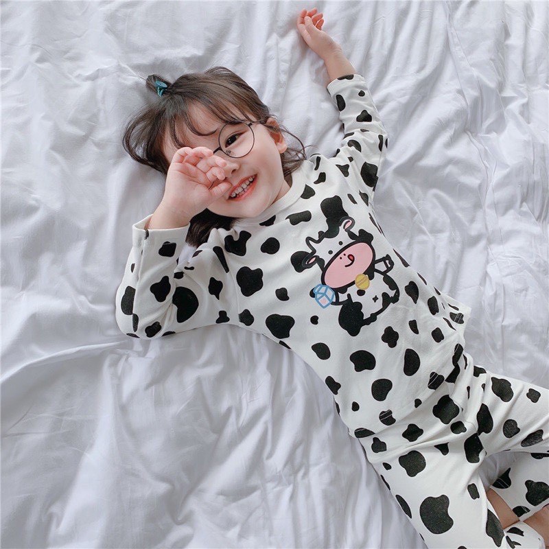 (6-18kg) Đồ bộ quần áo dài tay hình bò sữa cho bé mặc thu đông BH095
