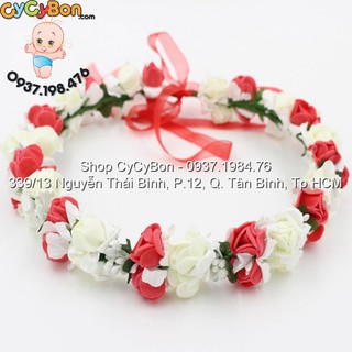 🌹 Vòng Hoa Cho Bé Gái Phối Màu Đỏ Trắng 😍