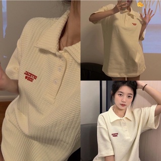 Áo Polo Thun Xốp 1Ess Nữ [FREESHIP] 🌸 Phông form rộng tay lỡ thêu chữ đỏ 3158 kiểu đường phố hàn quốc Ulzzang 🌸