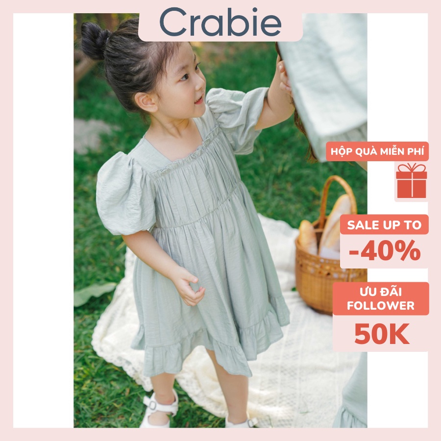 Váy bé gái CRABIE tay bồng xếp li ngực dự tiệc xinh xắn cho bé 3,4,5,6,7,8,9,10 tuổi - Bella Dress - Xanh mint