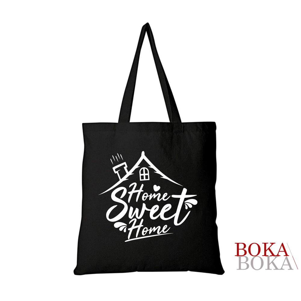 Túi Tote Đen Có Khóa In Chữ BST Home Sweet Home