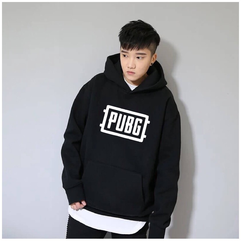 Áo nỉ hoodie thu đông PUBG form suông rộng có mũ unisex,  màu đen cá tính
