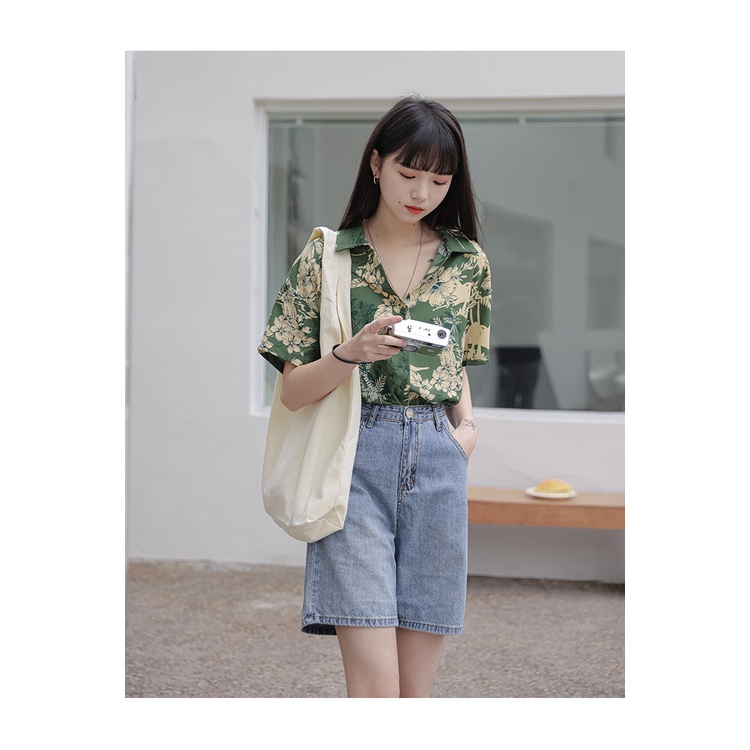 Áo Sơ Mi Họa Tiết Hoa retro Thời Trang Hè Phong Cách Hawaii Cho Nữ