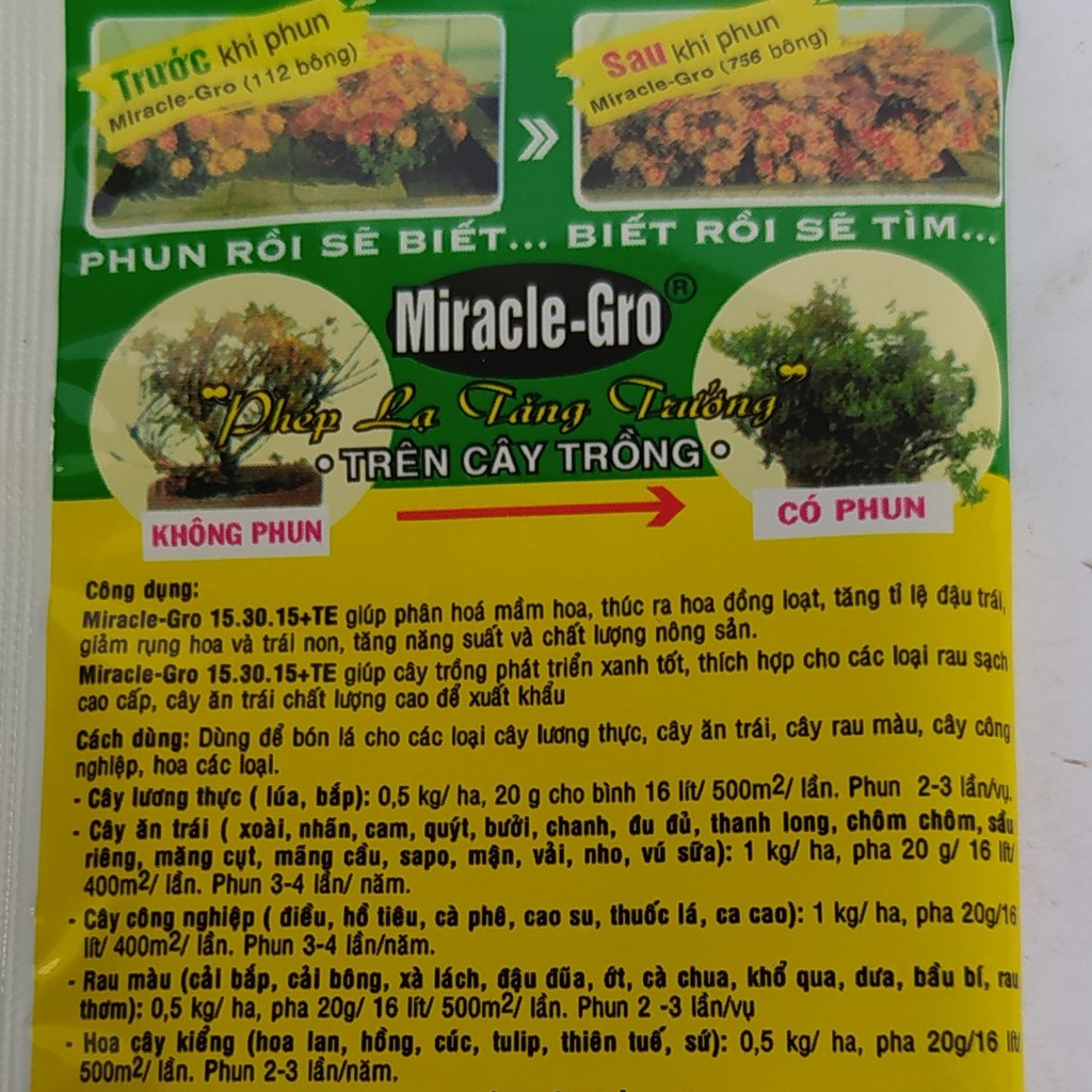 Phân Bón Lá Miracle Gro, phân bón nhập khẩu từ châu âu, chuyên dùng cho hoa hồng, hoa lan, cây kiểng