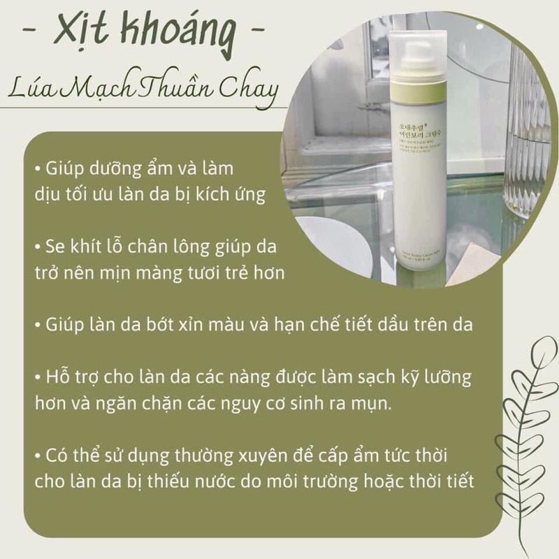 Xịt khoáng lúa mạch cấp ẩm dưỡng da căng bóng láng mịn So Natural Hàn Quốc Green Barley Cream Mist 120ml