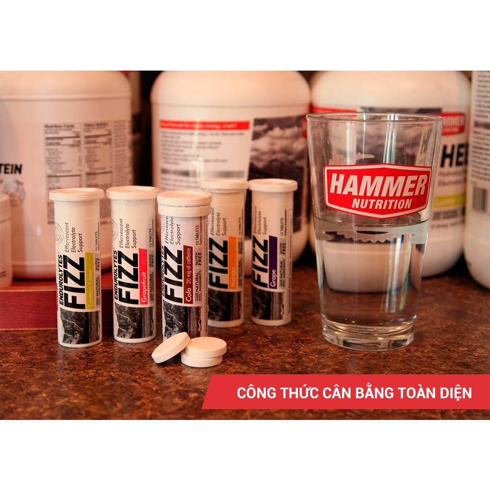 Viên sủi chống chuột rút Endurolytes Fizz Hammer Nutrition - Cung cấp điện giải cân bằng toàn diện (Hộp 12 lọ)