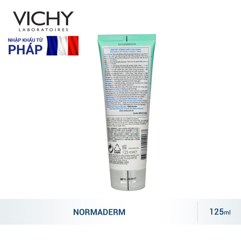 Kem Tẩy Tế Bào Chết 3 Tác Động Vichy Normaderm 3 in 1 Scrub + Cleanser + Mask 125ml