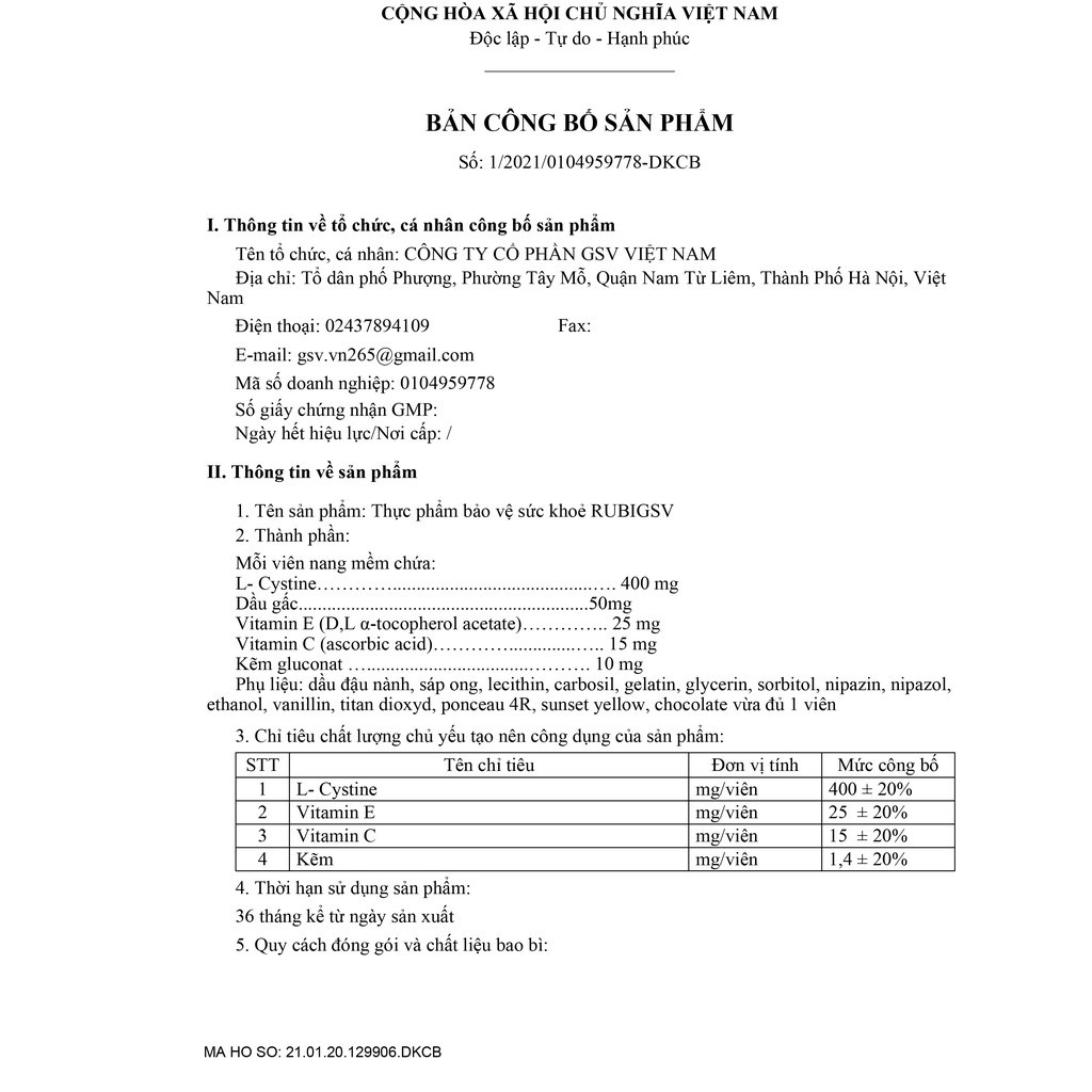 Viên uống đẹp da, chống lão hóa, giảm nám, tàn nhang Rubi GSV bổ sung vitamin và dưỡng chất cho da  60v