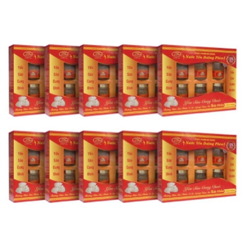 YẾN SÀO CUNG ĐÌNH-Bộ 10 hộp nước yến đường phèn( tổ yến 15%)+ 3 hộp cùng loại