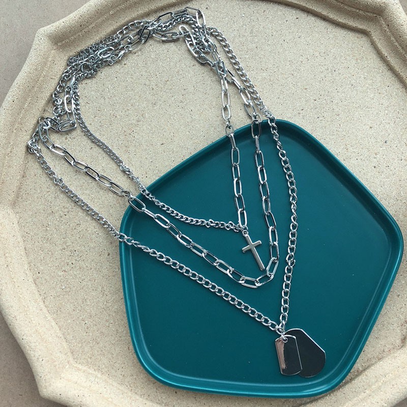♥Silver Chains Cross Necklace Couple Fashion Street Hip Hop Geometri