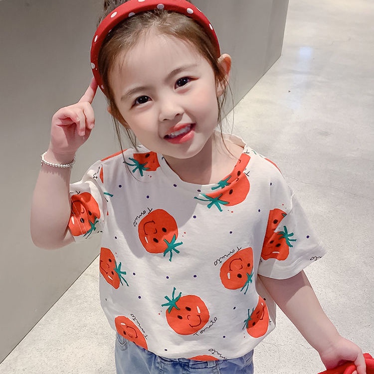 Áo Thun Ngắn Tay Dáng Rộng In Hình Trái Cây Thời Trang Mùa Hè Hàn Quốc Mới