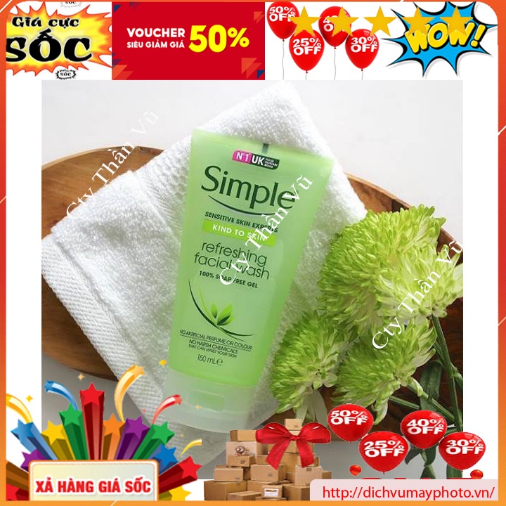 Sữa Rửa Mặt Simple Refreshing Facial Wash 150ml Chính Hãng Cho Da Dầu Nhẹ Nhàng Không Gây Kích Ứng