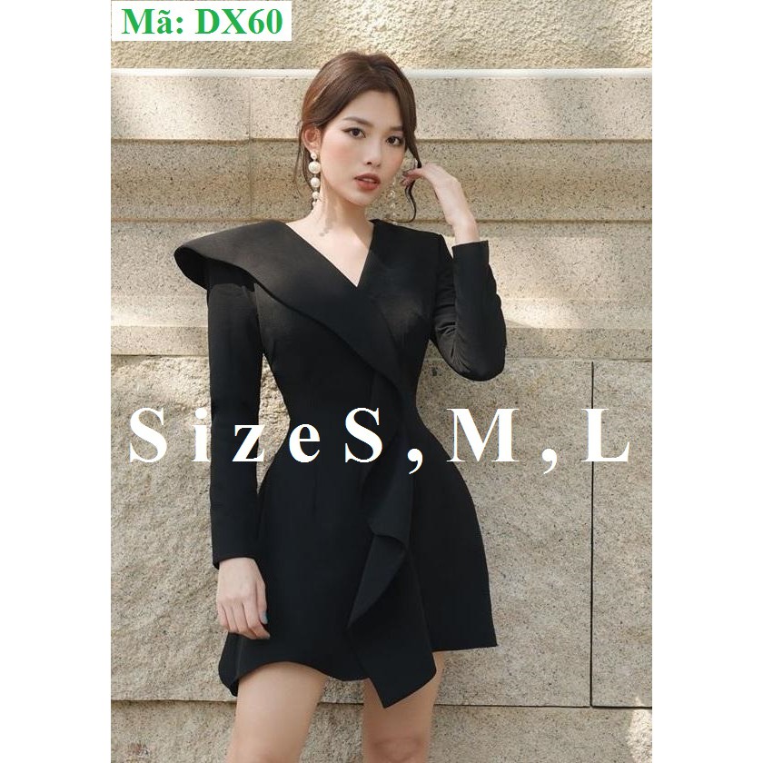 Đầm Xòe Đỏ Tay Dài Lá Cổ Bèo Dự Tiệc Cao Cấp Thoitranghd com