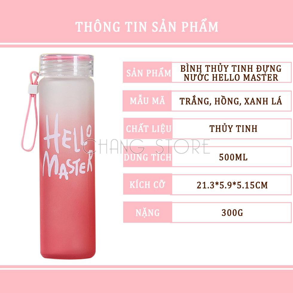 Bình Nước Thủy Tinh Hello Master Chai To 450ml Có Dây Cầm Siêu Hot