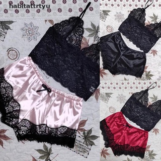 Bộ đồ ngủ 2 món gồm áo + quần short phối ren dành cho nữ