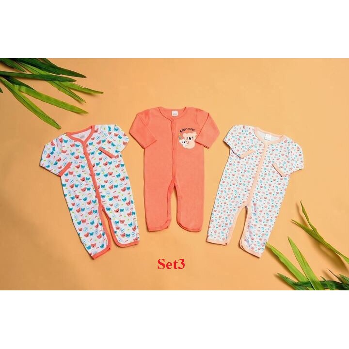 Set 3 bộ Body áo liền quần dài tay cho trẻ sơ sinh từ 0-9 tháng tuổi Set3