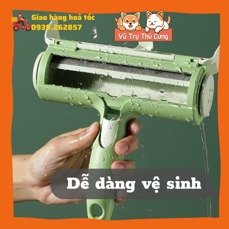 Cây lăn lông chó mèo tĩnh điện cao cấp, lăn bụi quần áo, sofa, vệ sinh giường nệm, màu xanh tai mèo