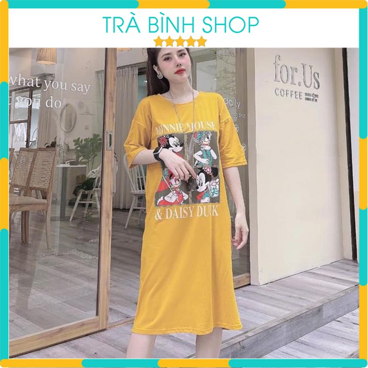 Váy Nữ Dáng Dài Đầm Suông Tay Lỡ In Họa Tiết Daisy Duck Chất Cotton Co Dãn | BigBuy360 - bigbuy360.vn