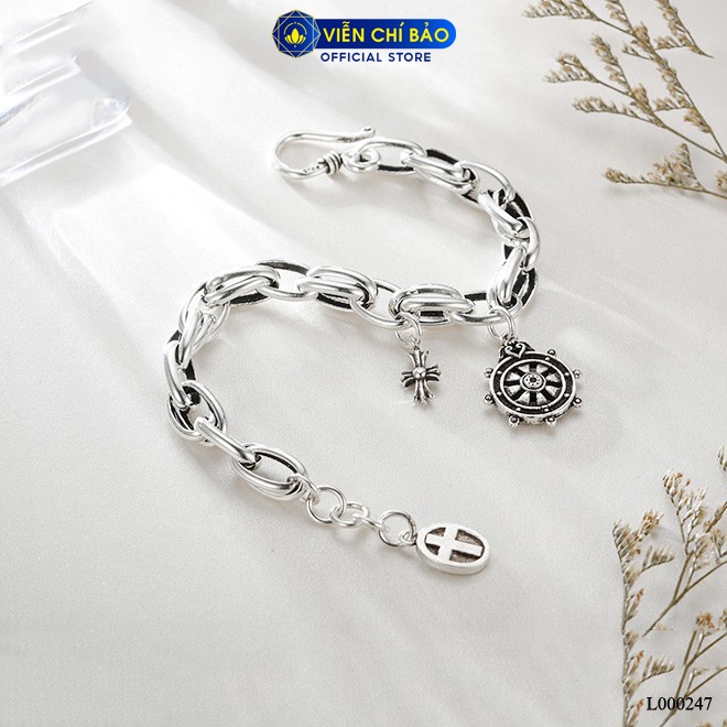 Vòng tay bạc nữ mix charm bánh lái, thập tự bạc 925 thời trang phụ kiện trang sức nữ Viễn Chí Bảo L000247