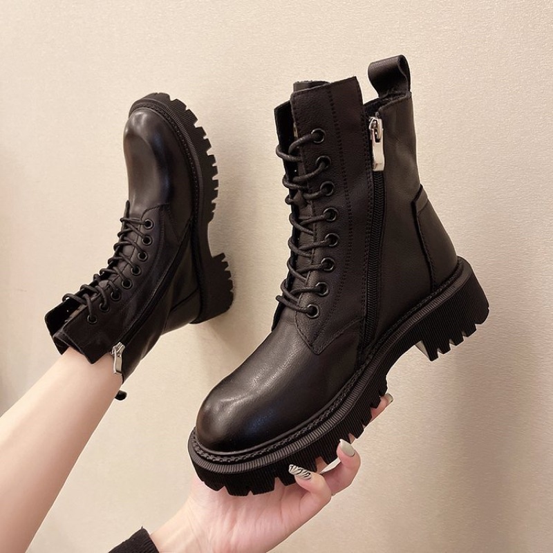 Boots cao cổ da , giày bốt nữ cao cổ độn đế khoàng 5cm chất da dày dặn hàng QCCC