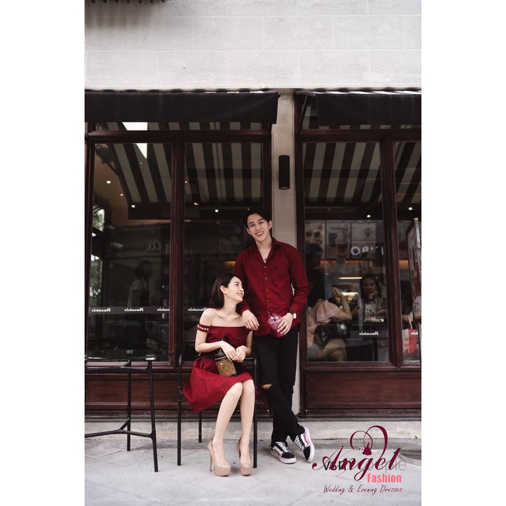 [Freeship] Set đồ đôi áo sơ mi nam đầm nữ couple, cao cấp thời trang hàn quốc Noble  AG21 (kèm ảnh thật)