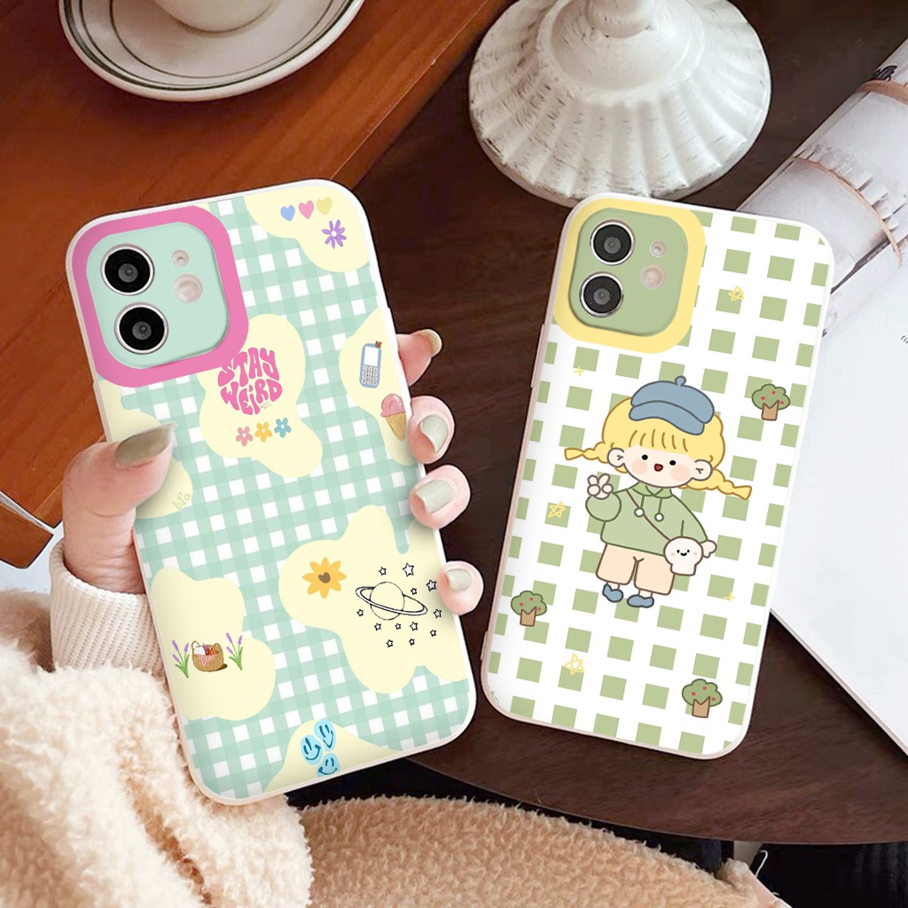 ỐP IPHONE BẢO VỆ CAM CHỐNG BỤI vuông cạnh ốp lưng 12 pro max Caro Xanh Tươi full case 6 đến 13promax tr309