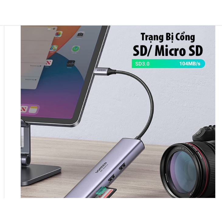 Cáp USB C to HDMI USB + LAN Gigabit + SD/ TF + PD Ugreen 60515