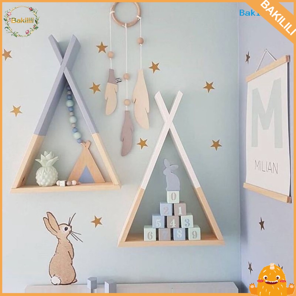 1 kệ giá đỡ gắn tường hình tam giác bằng gỗ trang trí phòng khách