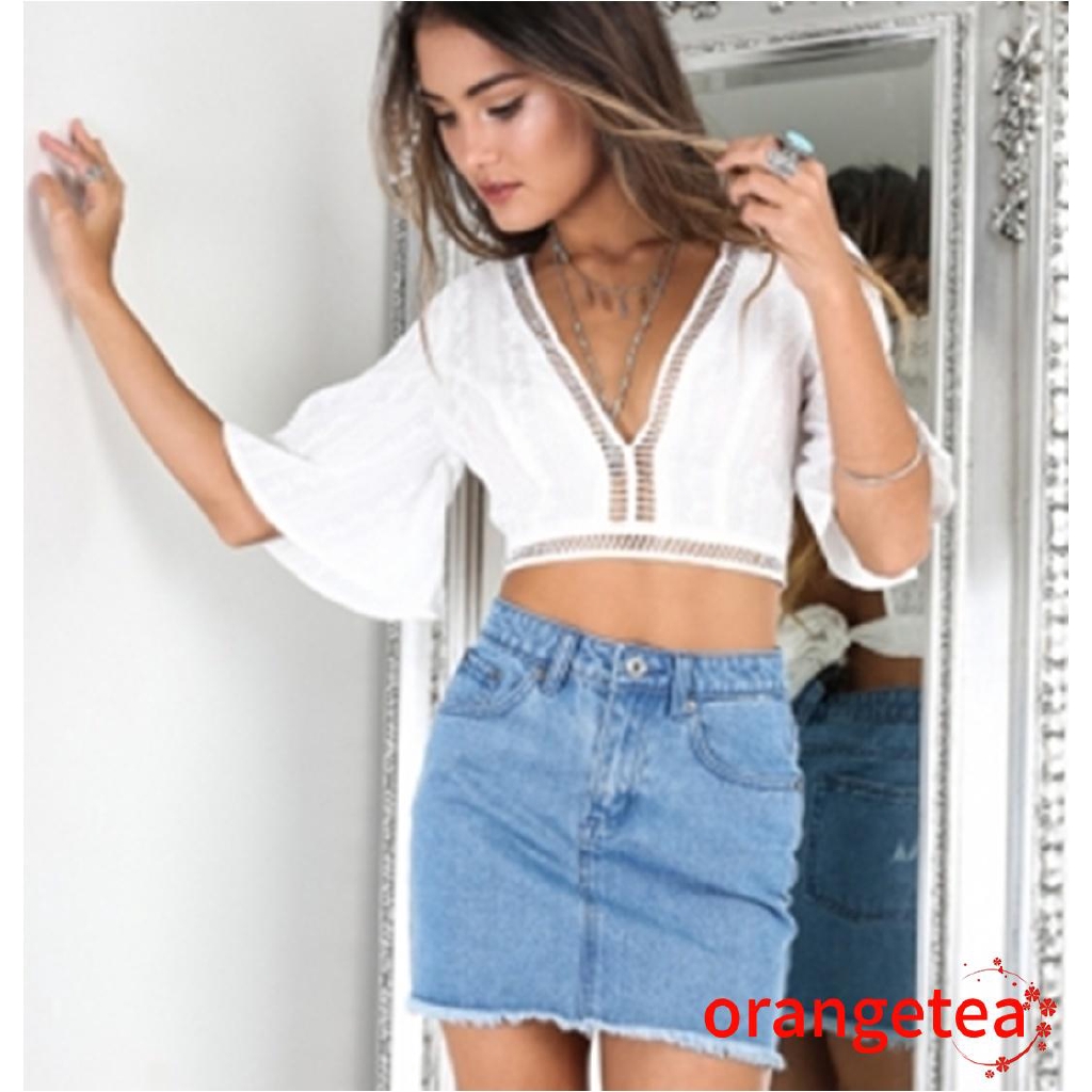 Women's Daily Slim Fit Deep V-Neck Hollow Out Short Tops