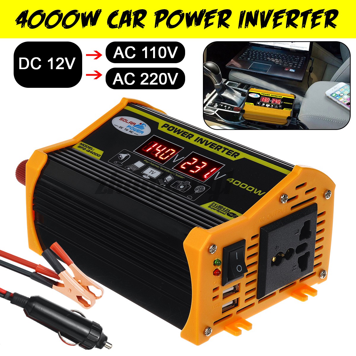 Bộ Chuyển Đổi Nguồn Điện 4000w Dc 12v Sang Ac 100v / 220v