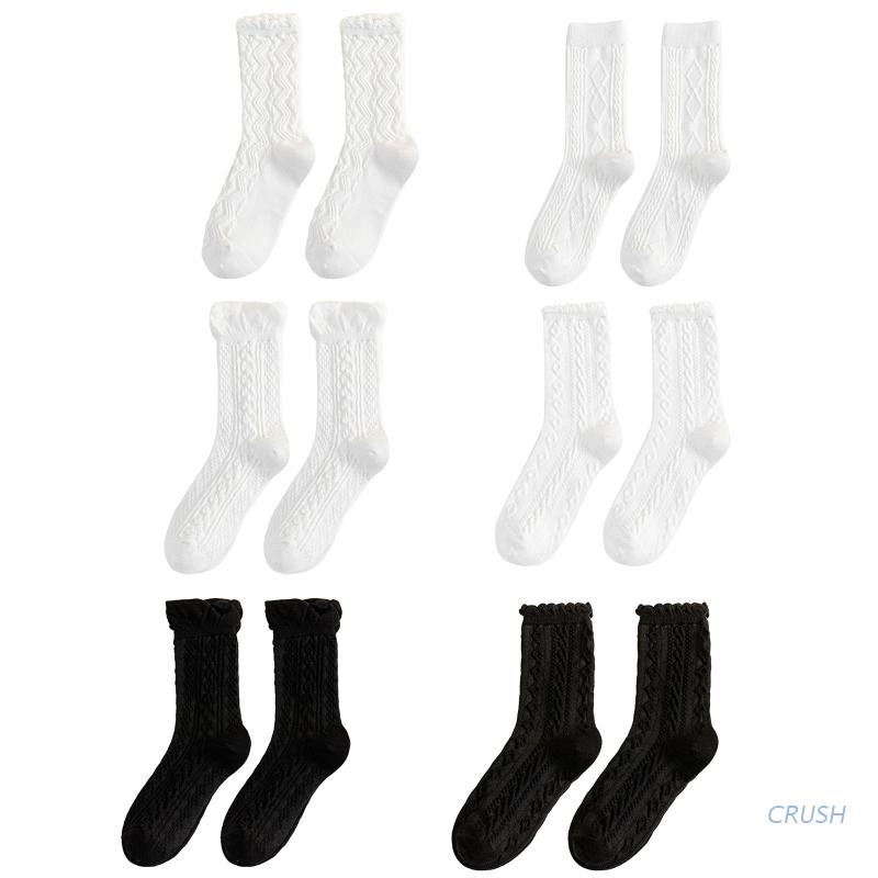 Đôi vớ cotton dệt kim viền xoắn họa tiết sọc trắng đen thời trang cho nữ