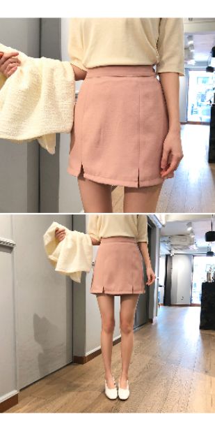 M20-Chân váy chữ A hồng phấn xẻ 2 vạt trước | BigBuy360 - bigbuy360.vn