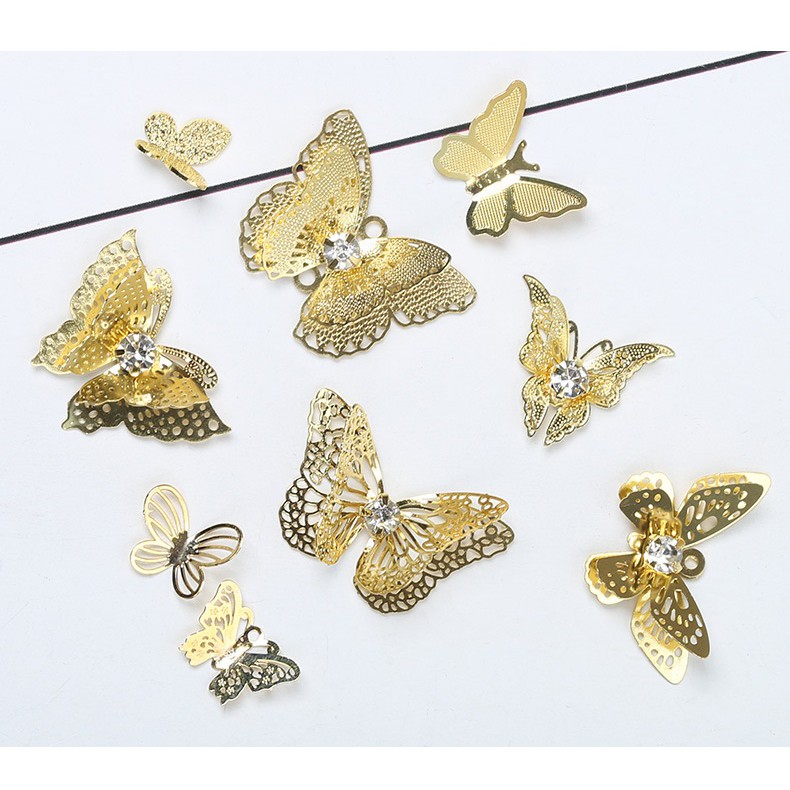 Bướm Ba Chiều Vàng Kim Loại ĐÍnh Móng